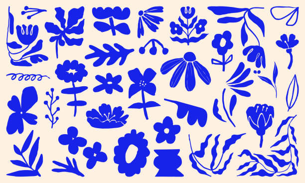 Set of Abstract Paper Cut-Out Flower and Leaf Shape. Hand drawn shapes and doodle design elements. Exotic jungle leaves, flowers and plants. Abstract contemporary modern trendy vector illustration. Set of Abstract Paper Cut-Out Flower and Leaf Shape. Hand drawn shapes and doodle design elements. Exotic jungle leaves, flowers and plants. Abstract contemporary modern trendy vector illustration. organic stock illustrations