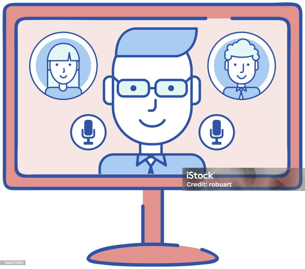 Call Video Program Computer Man During Video Conference Meeting Online Call Remote Comunication ...