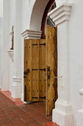 Vintage oak doors at the entrance to the church