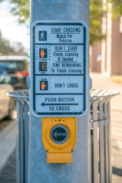 istock Push button at crosswalk with signage on a post at Austin, Texas 1464282358