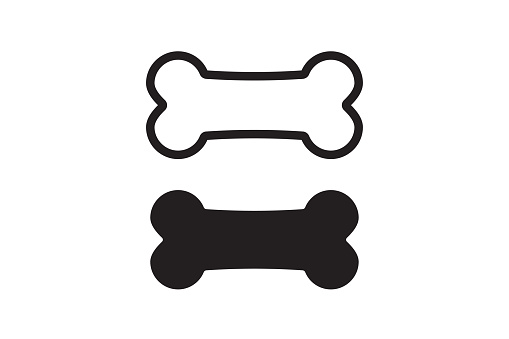 Bone for pet dog. Bone outline and silhouette icon. Canine food symbol. Vector illustration