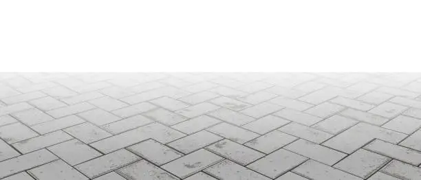 Vector illustration of Vanishing perspective concrete herringbone block pavement vector background with texture