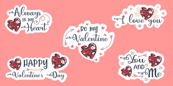 Valentines Day Quotes Set Stickers With Heart Leopard Valentines Stickers  For Printable Vector Illustration Stock Illustration - Download Image Now -  iStock