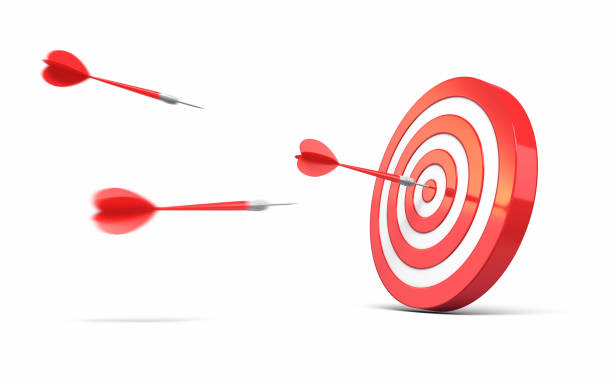 Dart Board & Arrow, Hit the target from 12, clipping path 3d Render Dart Board & Arrow, Hit the target from 12, Concept to achieve success and target(isolated on white and clipping path) archery target group of objects target sport stock pictures, royalty-free photos & images