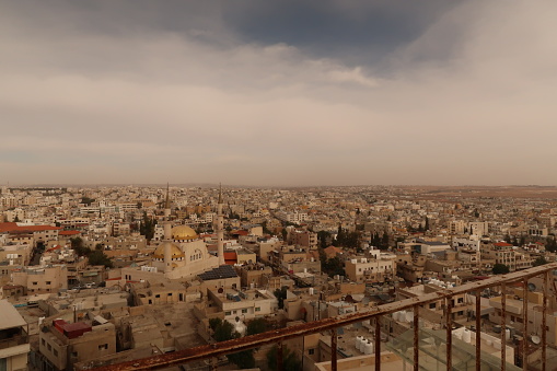 Scenic view, panorama from the bell tower of the St John the Baptist Church, Madaba, Jordan 2021
