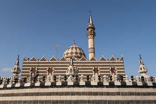 The beautiful striped Abu Darwish Mosque in Amman, Jordan 2021
