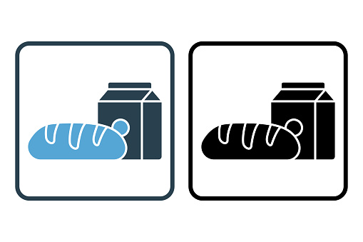 Breakfast icon illustration. Milk icon, bread. Solid icon style. Simple vector design editable