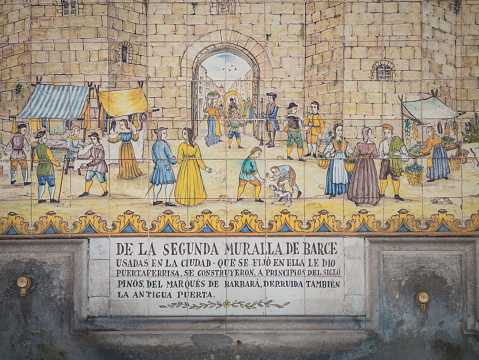 Mosaic showing the ancient walls of Barcelona