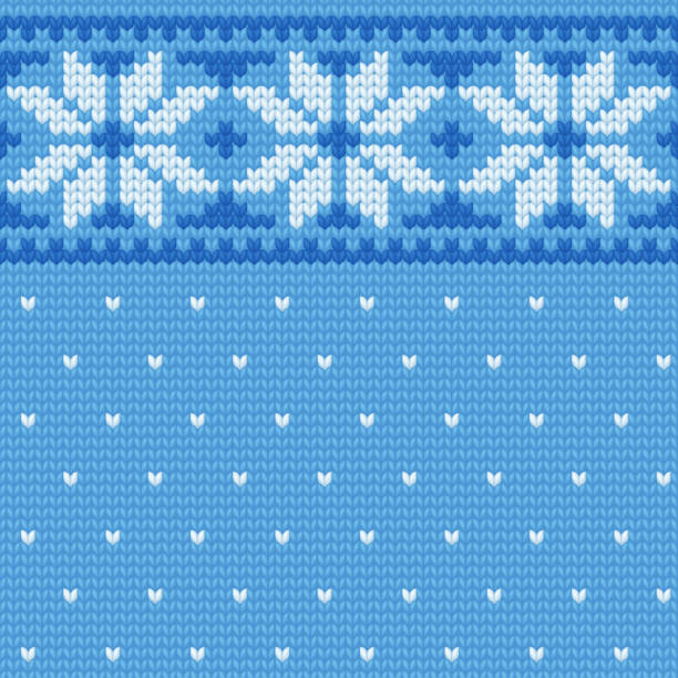 nahtloses wintervektormuster mit blauem jacquard-ornament, gestrickter weihnachtspullover aus wollhintergrund strukturierte illustration - häßlichkeit stock-grafiken, -clipart, -cartoons und -symbole