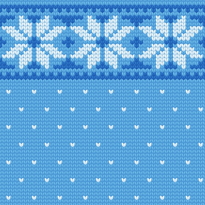 Seamless winter vector pattern with blue jacquard ornament, knitted christmas sweater made of wool background textured illustration
