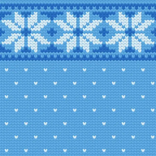 Vector illustration of Seamless winter vector pattern with blue jacquard ornament, knitted christmas sweater made of wool background textured illustration