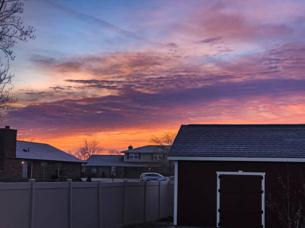 Morning suburban sunrise stock photo