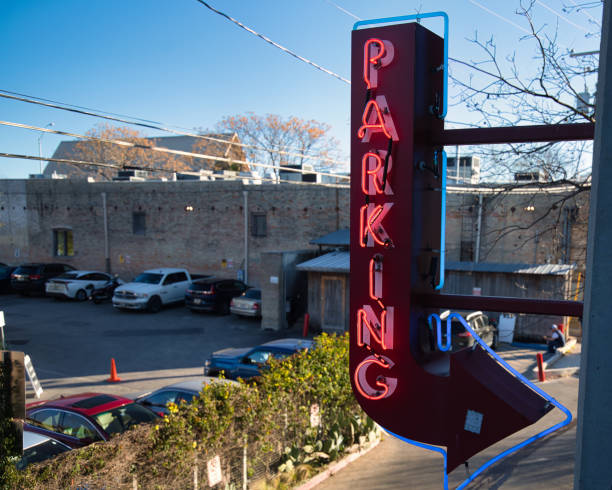 istock Bright Red Neon Sign for Parking Garage 1464314737