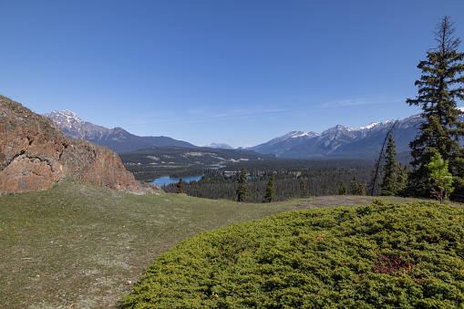 View of the Jasper National Park from Old Fort Point, Jasper, Alberta, Canada