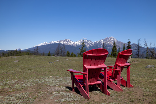 Red Chairs at Old Fort Point Trail, Jasper, Alberta, Canada