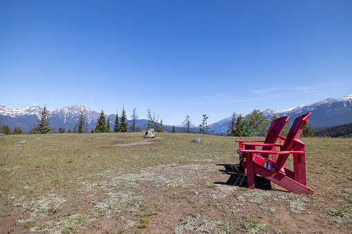 Red Chairs at Old Fort Point Trail, Jasper, Alberta, Canada