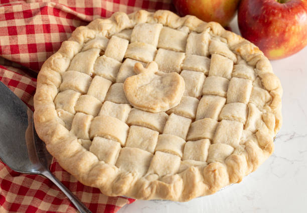 Handmade Apple Pie with a Lattice Top Crust on a Kitchen Counter