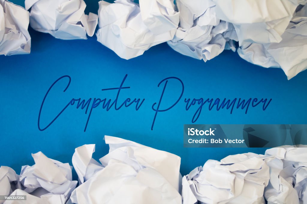 Programmer Paper Type Computer Programmer Text With Torn Crumpled White Paper On Colored ...