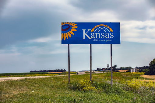 Welcome to Kansas sign at the Kansas/Nebraska state line