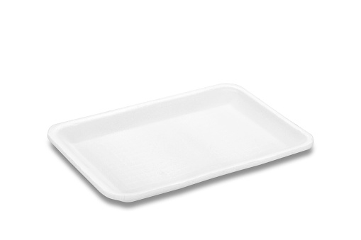 Empty Styrofoam food tray isolated on white background with clipping path.