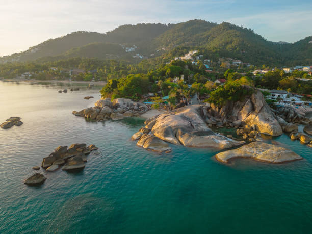 Aerial view of rocks on Koh Samui Island Scenic aerial view of rocks on Ko Samui Island in Thailand ko samui stock pictures, royalty-free photos & images