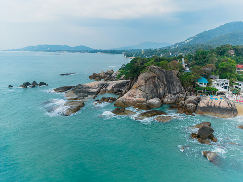 Scenic aerial view of rocks on Ko Samui Island in Thailand