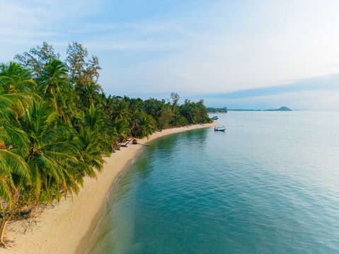 Scenic aerial view of idyllic beach in Koh Samui island in Thailand