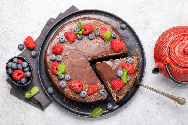 istock Chocolate cake dessert with fresh berries 1464343750