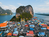 Aerial view of floating village in Phang Nga bay