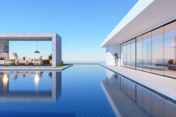 istock Luxury Villa Exterior With Infinity Pool And Seaview 1464345366