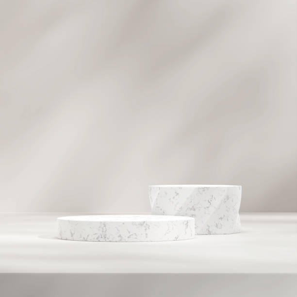 istock 3d render mockup template of marble podium in square with white wall and sun shadow 1464347652