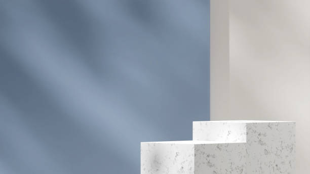 istock 3d rendering mock up template of marble podium in landscape with blue and white background 1464348096