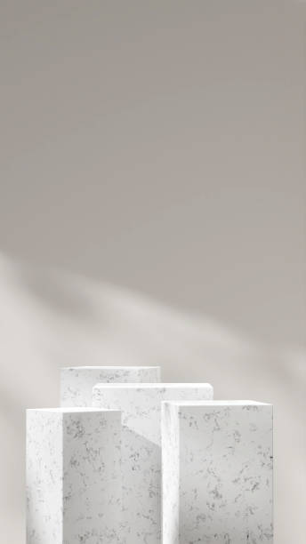 istock Minimal empty scene marble podium 3d render mockup template in portrait with white wall 1464349279