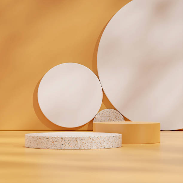 istock Yellow scene with white circle background terrazzo podium 3d rendering image mockup in square 1464349288