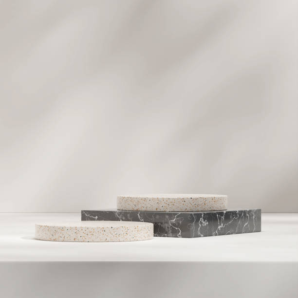 istock 3d render mockup template of marble and terrazzo texture podium in square with shadow on the wall 1464349349