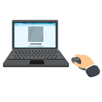 Using a computer mouse to view a website on the Internet, vector illustration