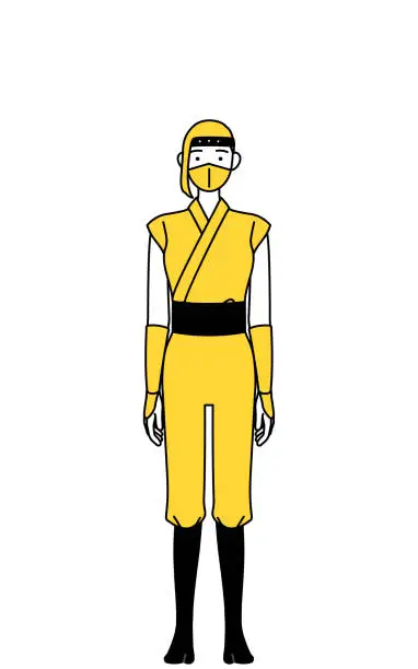 Vector illustration of A woman dressed up as a ninja, standing