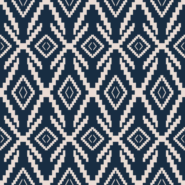 Aztec Kilim blue-white pattern. Vector aztec Kilim geometric square diamond shape seamless pattern background. Southwest geometric pattern use for fabric, home decoration elements, upholstery, wrap. carpet cushion stock illustrations