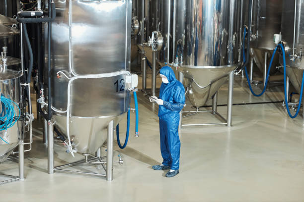 istock Wide angle view at factory workshop with storage tanks 1464359341