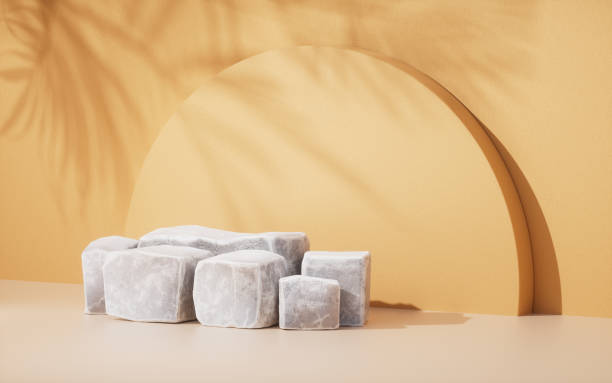 istock Rough stone stages, product show stand, 3d rendering. 1464361919