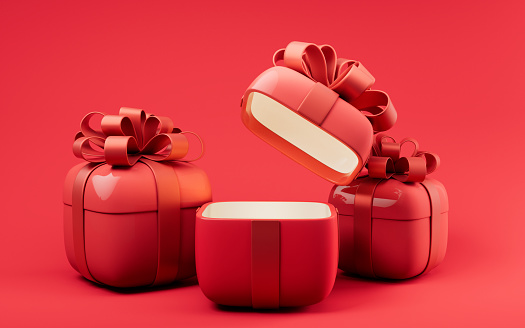 Gift box with cartoon style, 3d rendering. Digital drawing.