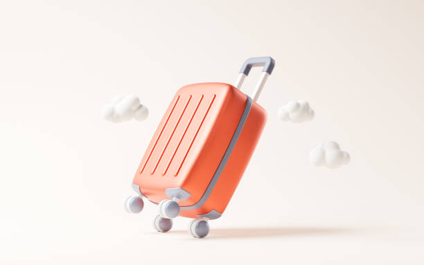 Cartoon style luggage with travel theme, 3d rendering.