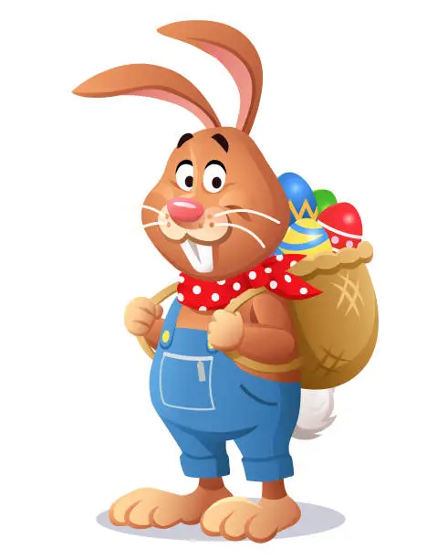 Vector illustration of Easter Bunny Carrying A Basket Full Of Easter Eggs