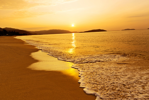 Landscape of beautiful beach at sunset.