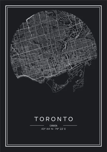 Vector illustration of Black and white printable Toronto city map, poster design, vector illistration.