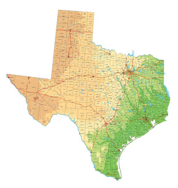 High Detailed Texas Physical Map With Labeling Stock High Detailed Texas Physical Map With Labeling 
