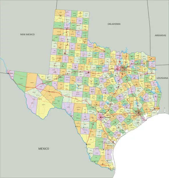 Tesxa Map Color Free detailed map of texa state Vector Images & Graphics | FreeImages