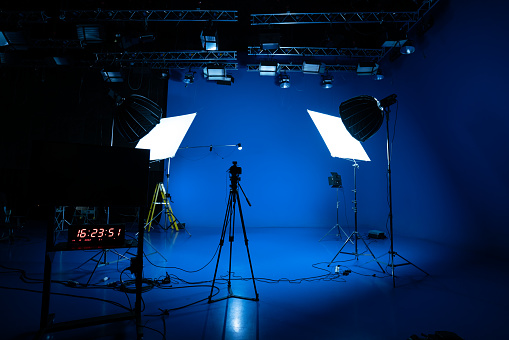 Studio lights background for movie or television concept. 3d rendering. High quality 3d illustration