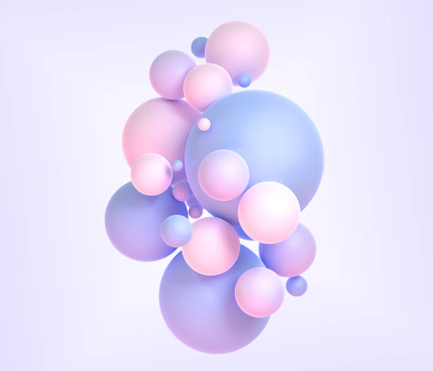 istock Abstract background with geometric spheres 3d render. Holographic balls with gradient texture, colorful composition of flying pink blue circle balloons on purple backdrop 1464366603