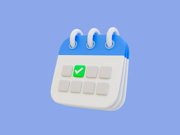istock 3d minimal time management concept. schedule organization. future life planning. Calendar with a checkmark on a date. 3d illustration. 1464372628